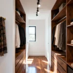 decorar pasillo largo y estrecho convertido en vestidor con almacenaje abierto