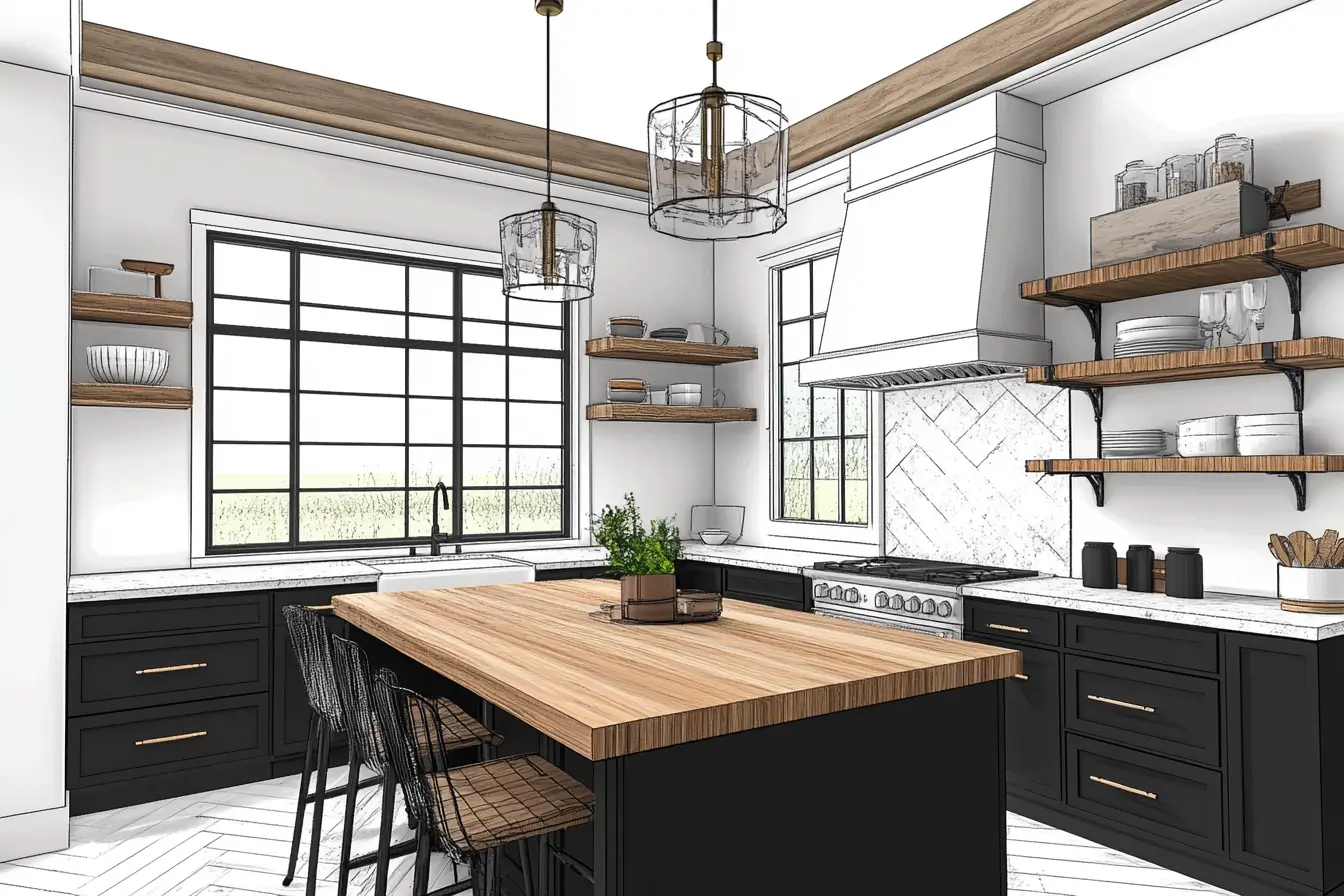 Cocina blanca y negra y madera: ideas y tendencias