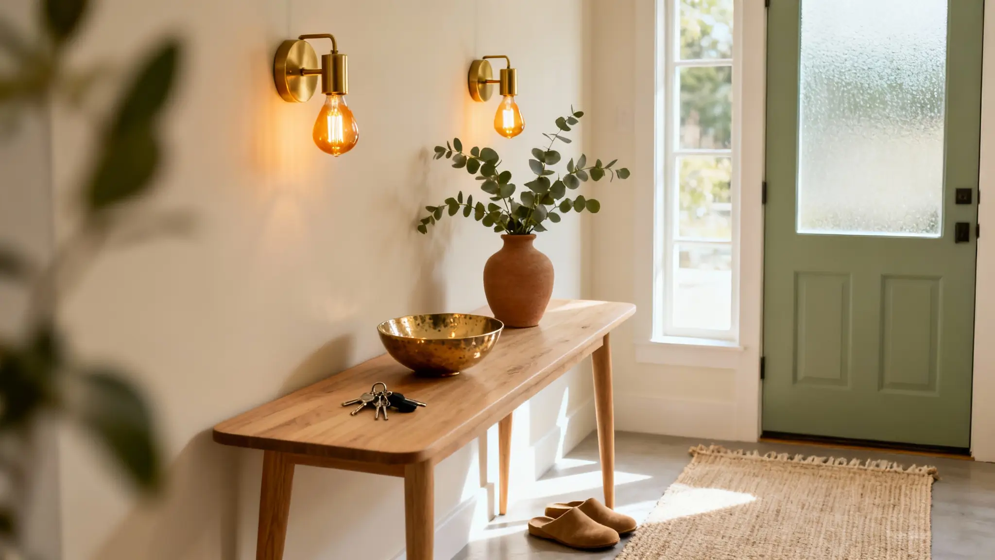 Iluminación con apliques en recibidor pequeño moderno y acogedor