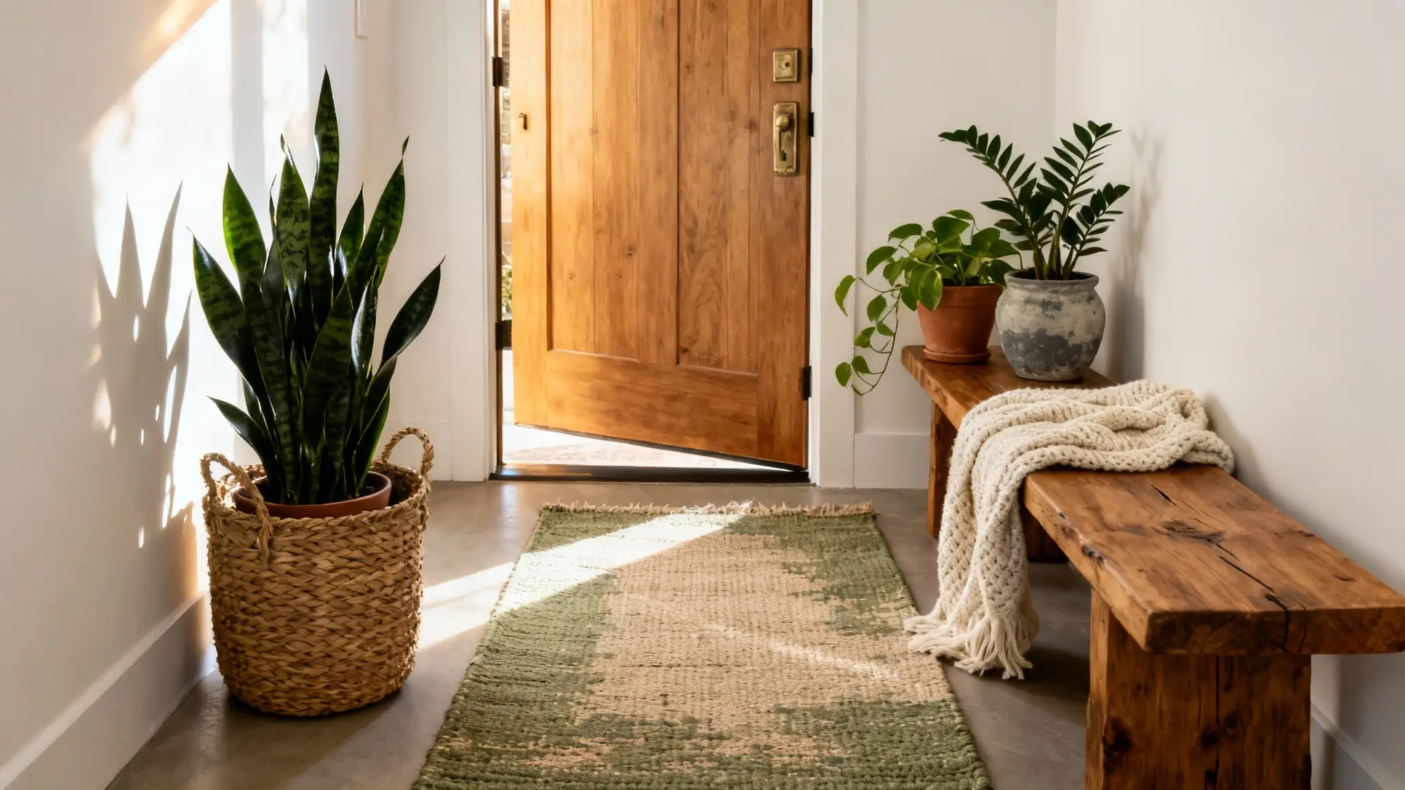 Plantas de interior en recibidor pequeño sin mucha luz natural
